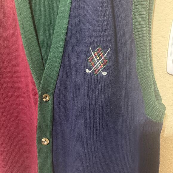 Cypress Links Golf Sweater Vest Men’s XL Button Front colorblock Cotton USA - Picture 2 of 6